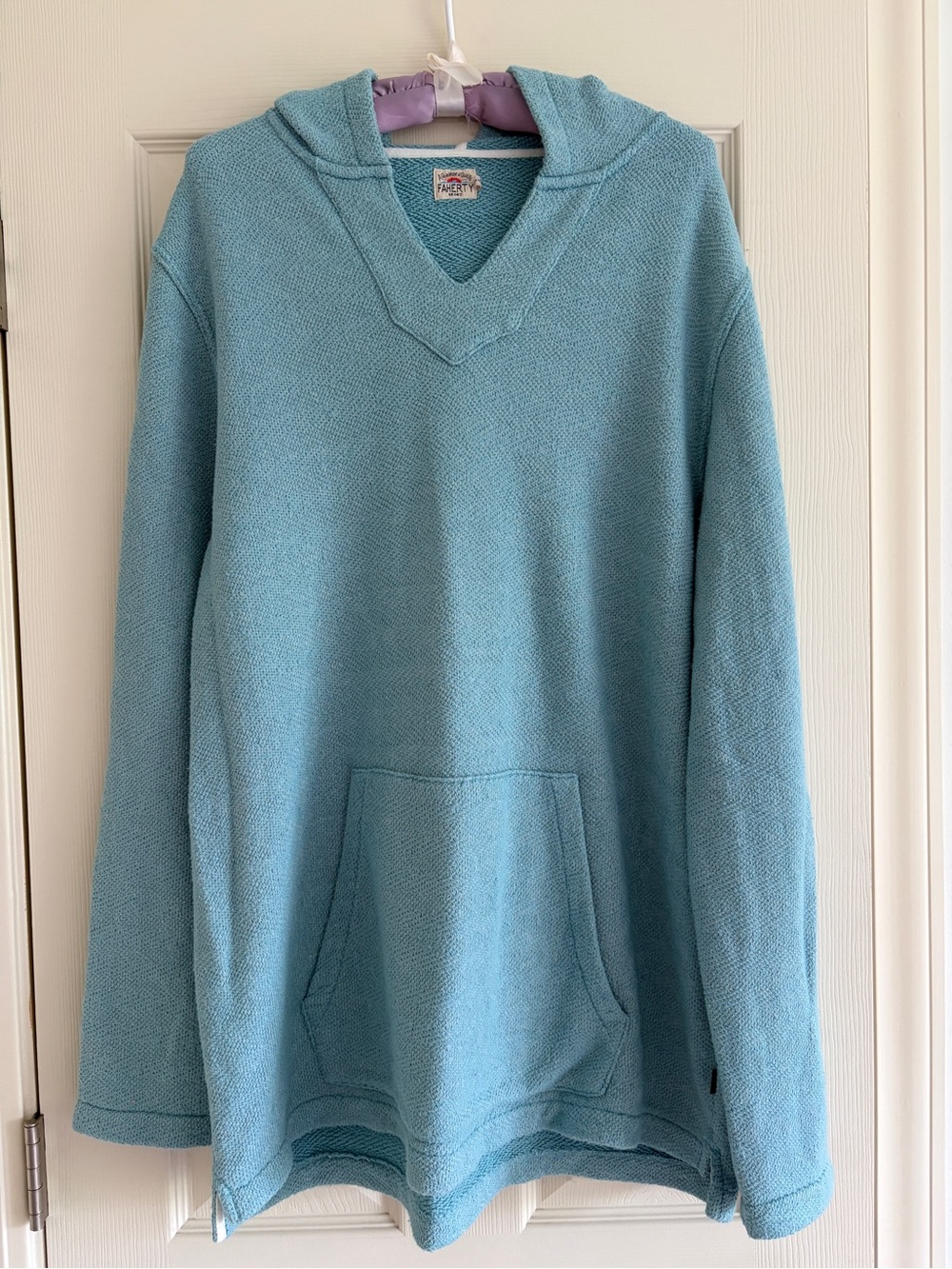 Faherty Light Teal Blue Hooded Baja-Style Pullover Men Size XXL